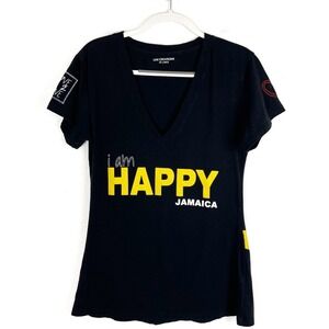 Jamaica V-Neck T-Shirt XXL Black HAPPY Smiley Graphic Tee Travel Souvenir